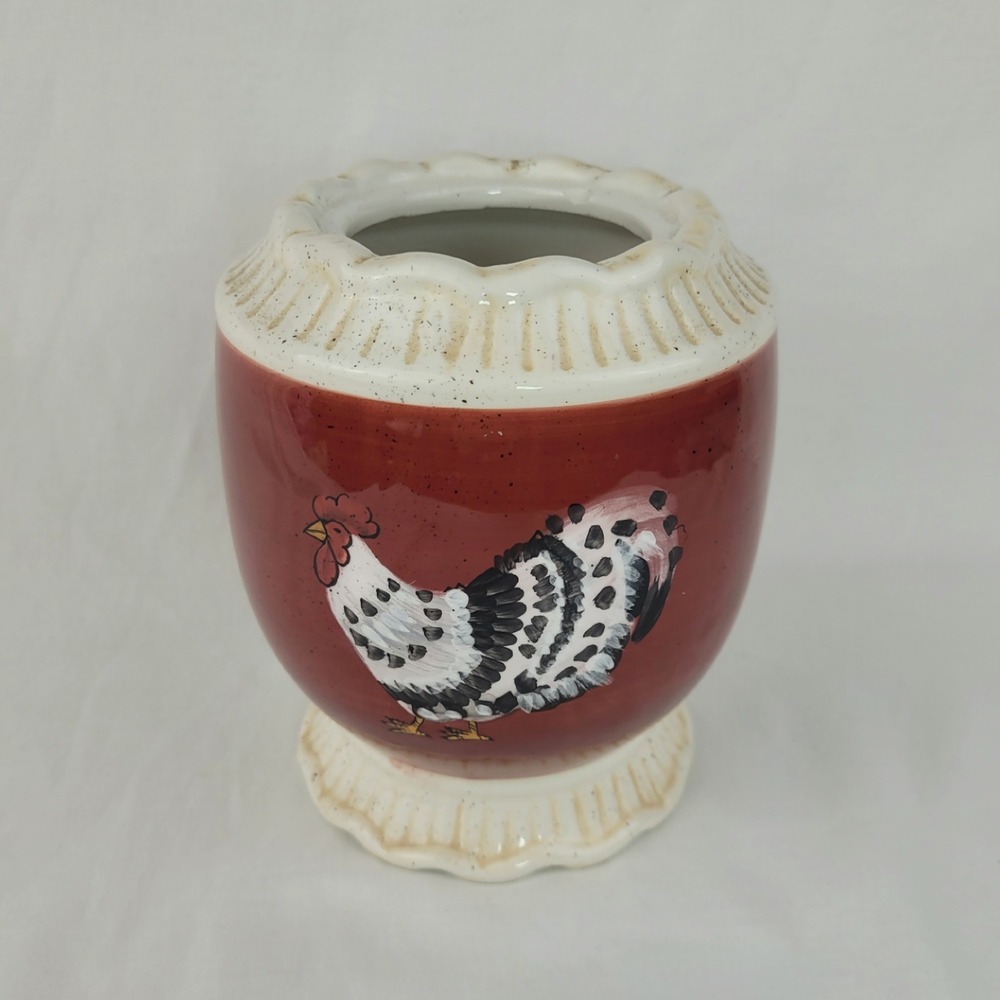 Youngs Heartfelt Kitchen Creations Rooster Ceramic Crock Red Farmhouse Decor